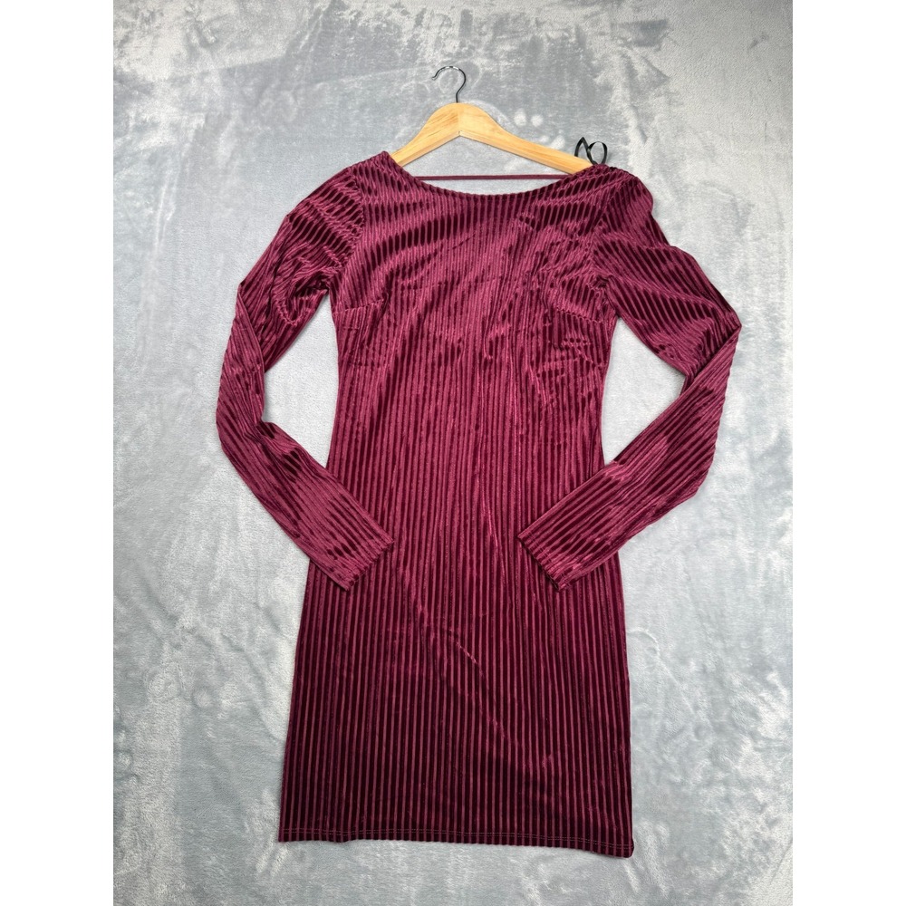 Forever 21 Bodycon Dress Womens Small Red Velvet Stretch Ribbed Open Back Party